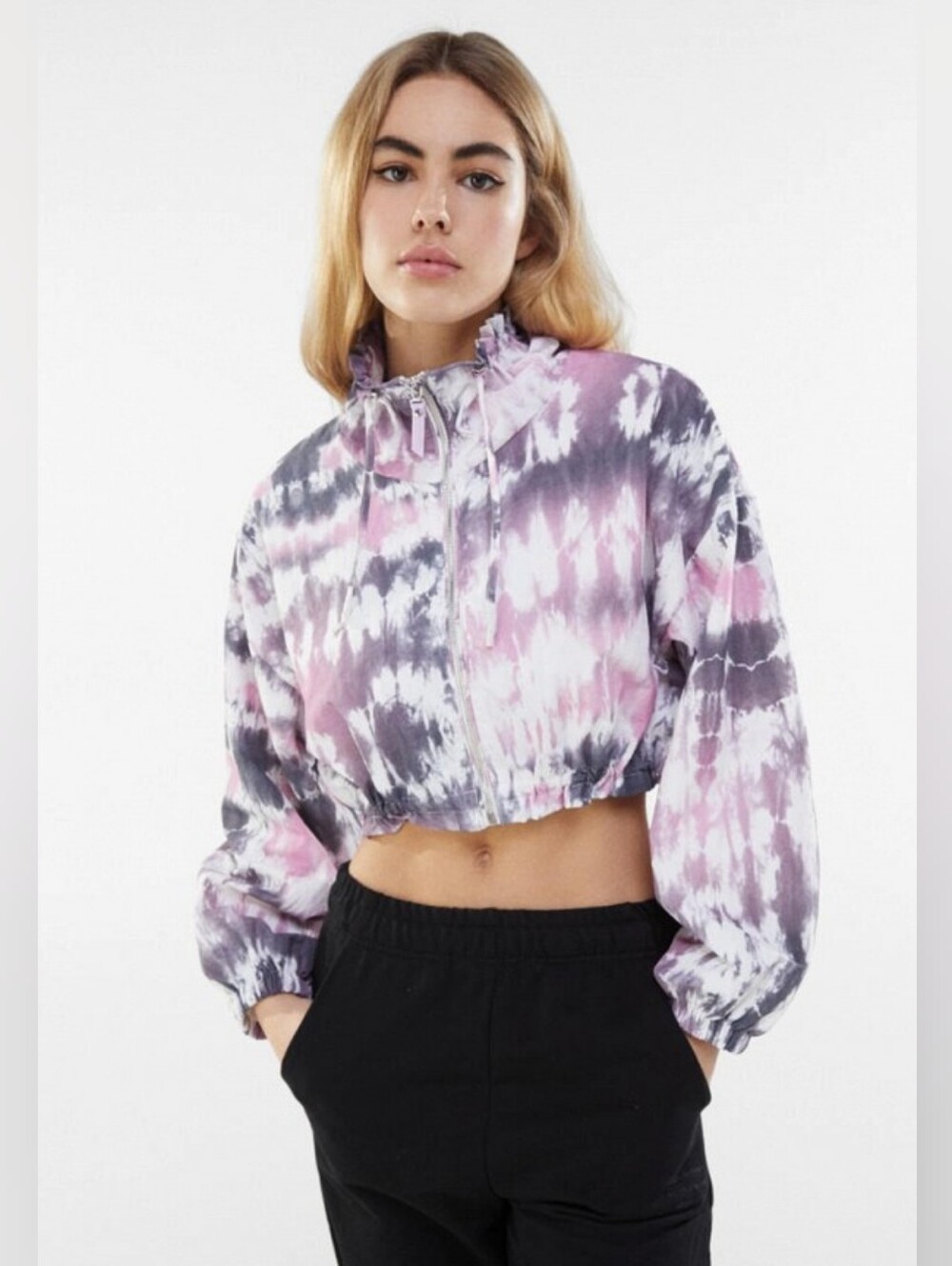BERSHKA Tie-Dye Cropped Windbreaker Medium Like-New